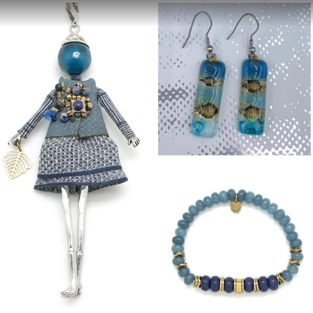 3-Piece Blue Jewelry Set: Necklace, Bracelet, Earrings