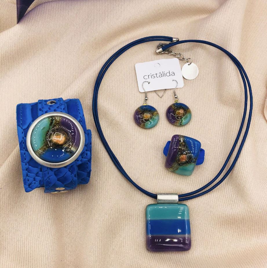 Cristalida Jewelry Set /4 Pieces Set / Blue, Purple, Aqua - 0