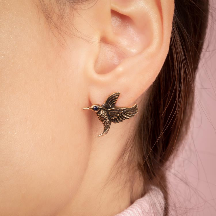 Alcozer Hummingbird Studs With Sapphire