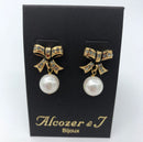 Italian Gold-Dipped Pearl Bow Earrings-2