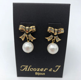 Italian Gold-Dipped Pearl Bow Earrings - 0