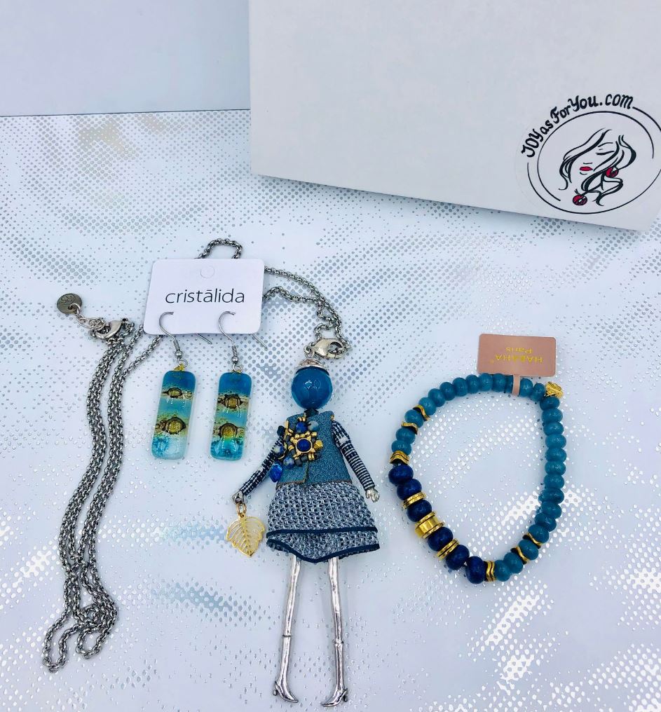 3-Piece Blue Jewelry Set: Necklace, Bracelet, Earrings