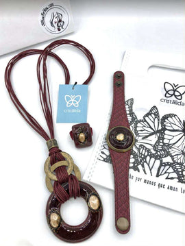 burgundy color 3 pieces jewelry set