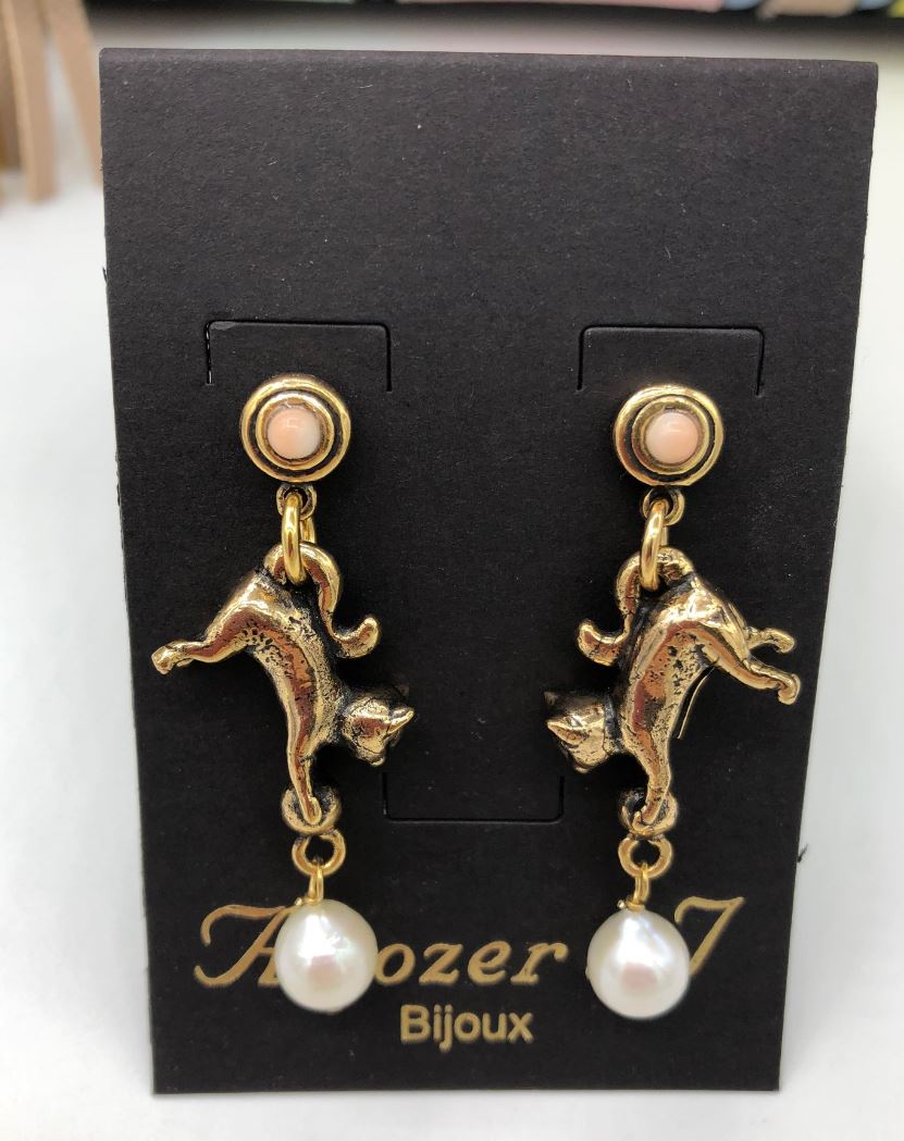Alcozer Cat Earrings With Pearl - 0
