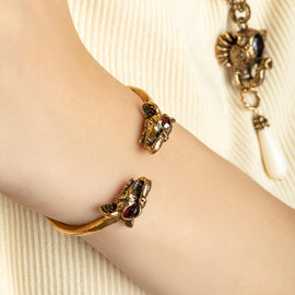 Alcozer Elephant Cuff Bracelet With Garnets
