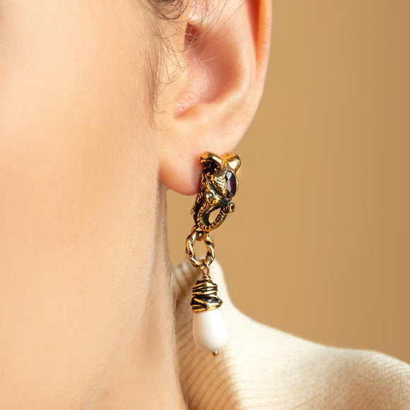 Alcozer Elephant Earrings With Agate And Garnets