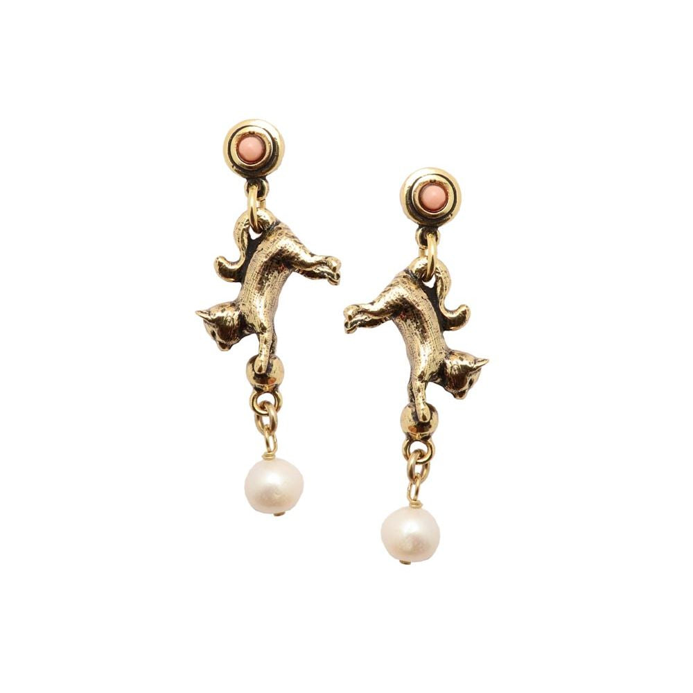 Alcozer Cat Earrings With Pearl