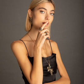 Alcozer Leaf Earrings With Emeralds, Swarovski - 0