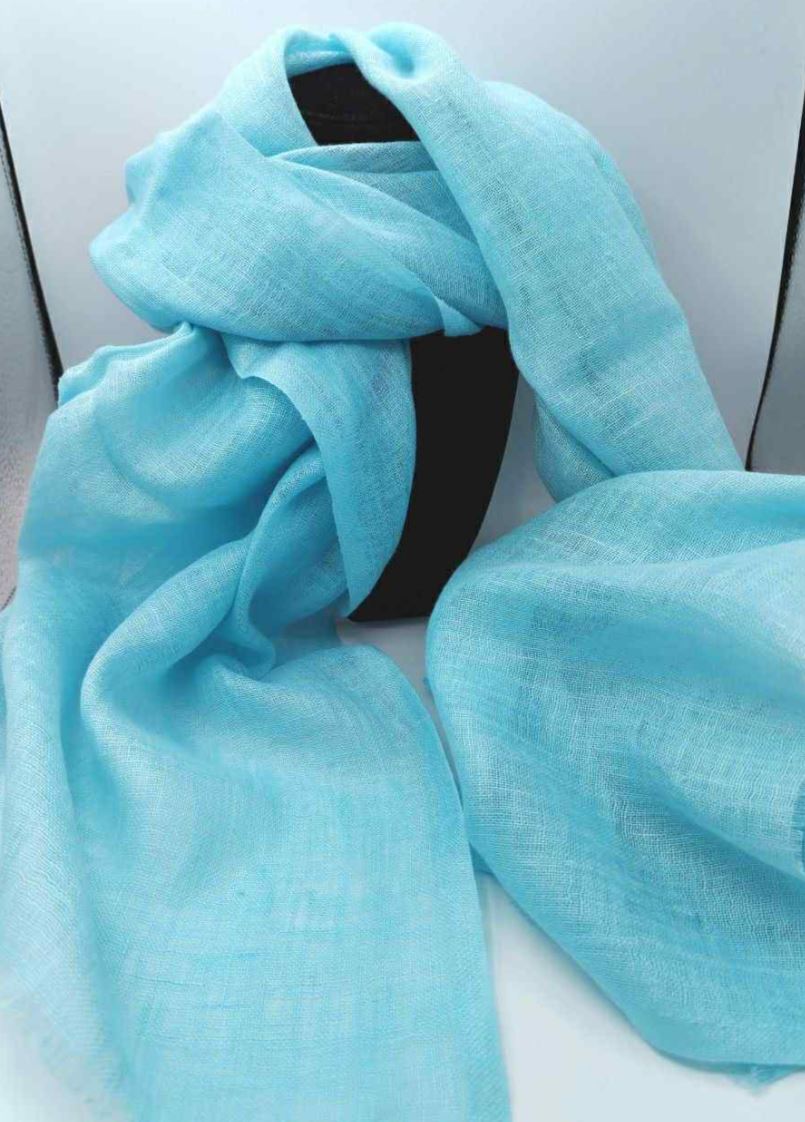 Light Blue Linen Summer Scarf - 0
