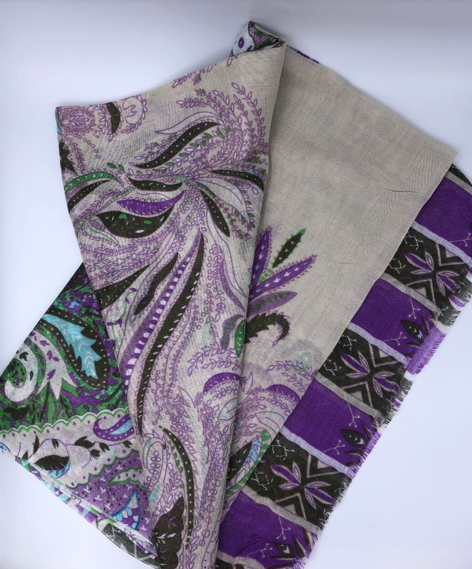 Long Thin Winter Scarf / Wool, Silk / Paisley Print Scarf