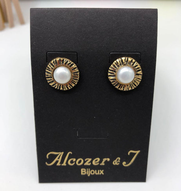 Alcozer Pearl Stud Earrings For Women