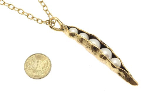 Alcozer Pea Pod Necklace - Golden Brass with White Pearls