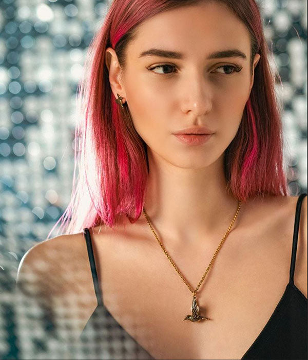 hummingbird necklace gold brass