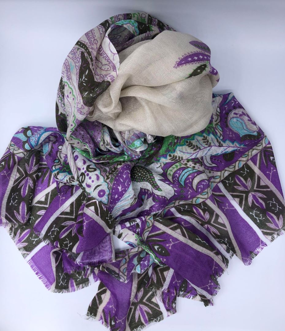 Long Thin Winter Scarf / Wool, Silk / Paisley Print Scarf