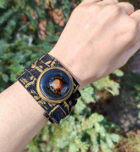 black and gold leather bracelet for women