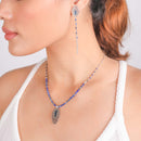 Nature Bijoux Nerve Plant Leaf Chain Earrings / Brass, Lapis Lazuli, Paua / Blue / Fittonia-3