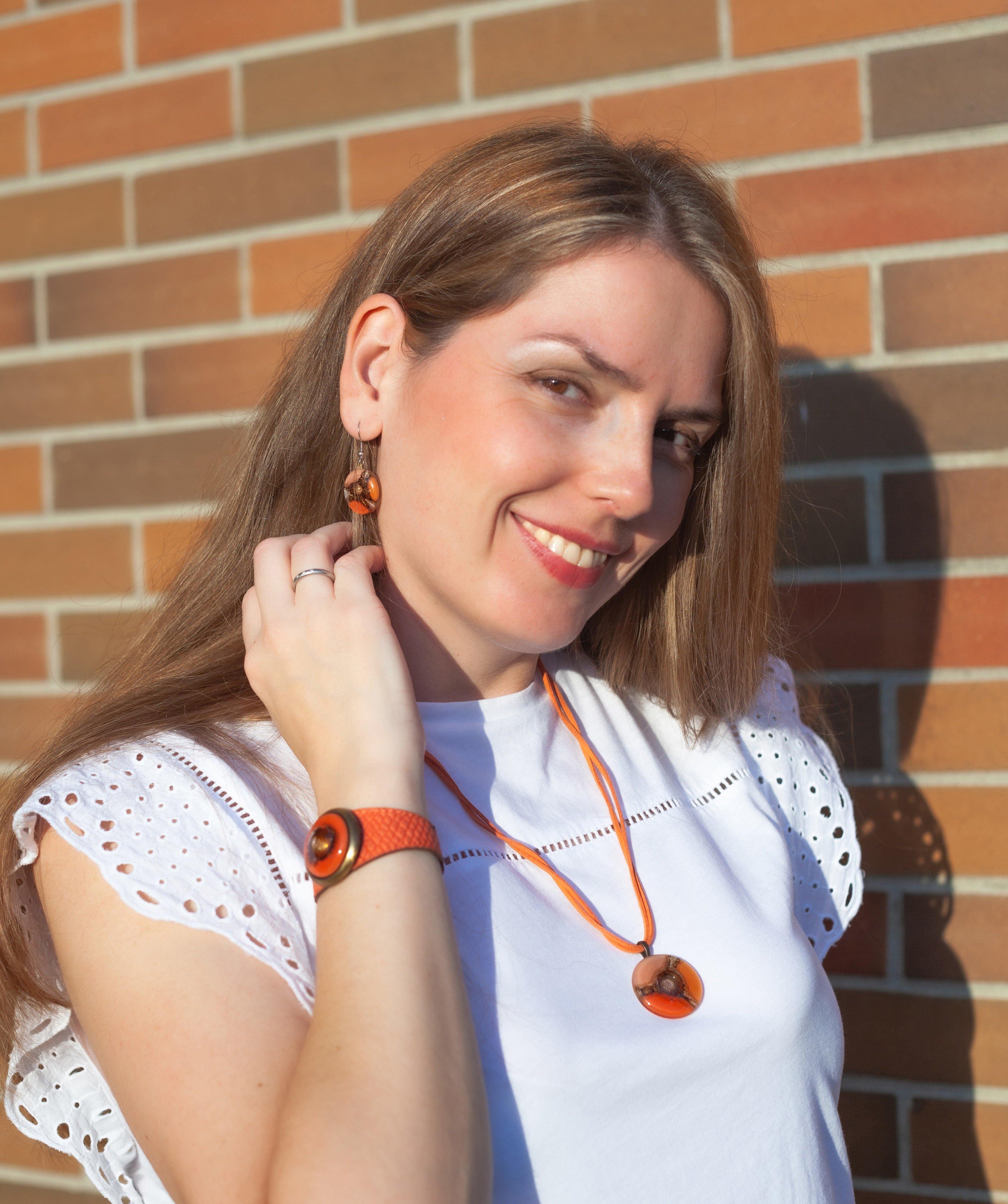 basic round glass earrings pink orange - JOYasForYou