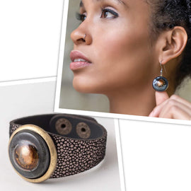 set black paris bracelet and earrings