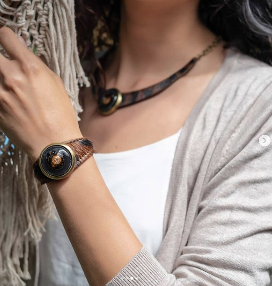 jane leather necklace black brown bronze - JOYasForYou