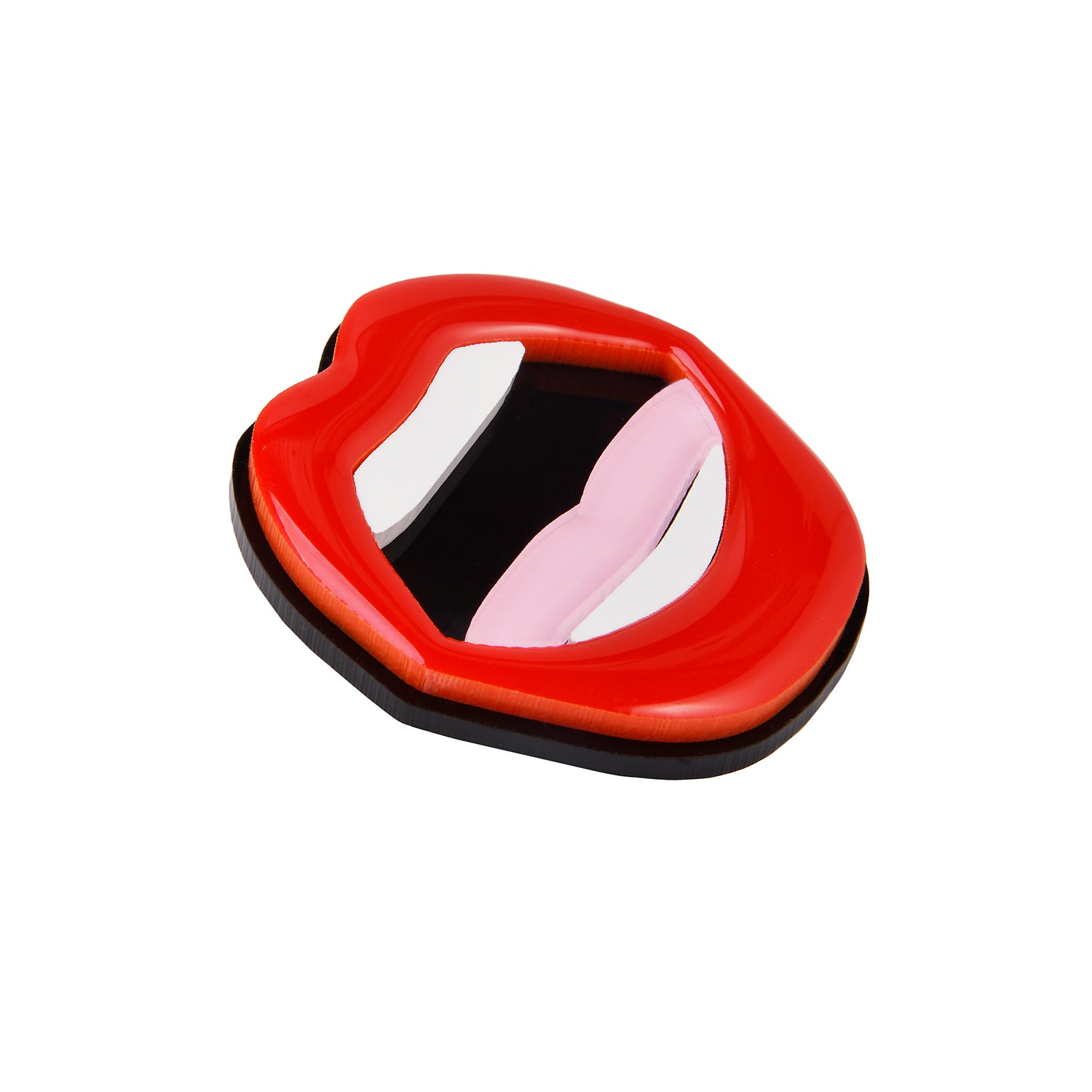 Open Mouth Red Pin Brooch | Bold Plexiglass Accessory from Russia - 0
