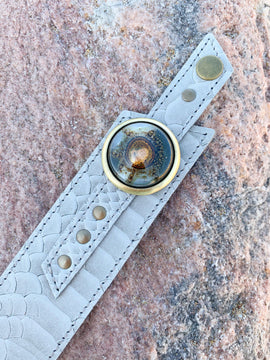 Cristalida Women`s Leather Wristband - Adjustable - Grey - Width 1.6 Inches - Jewelry - Bonaire - JOYasForYou