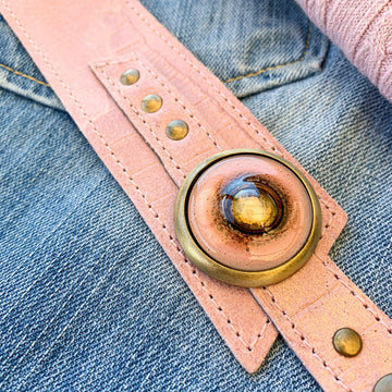Cristalida Women`s Leather Wrap Bracelet / Adjustable / Light Pink / Width 1.6 Inches / Bonaire - JOYasForYou
