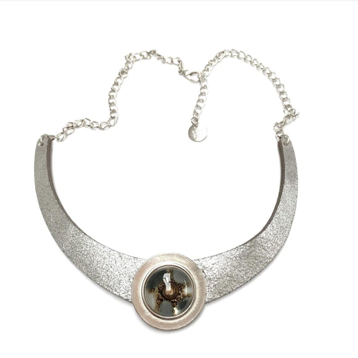 jane leather necklace silver grey - JOYasForYou