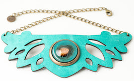 moretta leather necklace emerald - 0