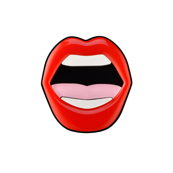 Open Mouth Red Pin Brooch | Bold Plexiglass Accessory from Russia