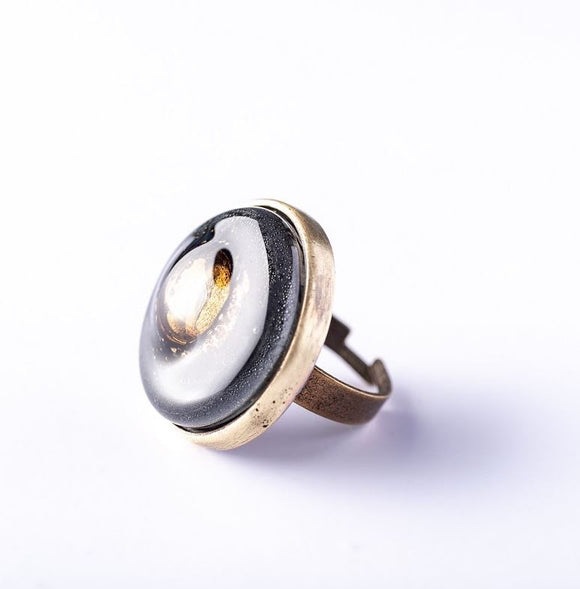 Cristalida Black Ring |  Fused Glass, Metal | One Size Ring