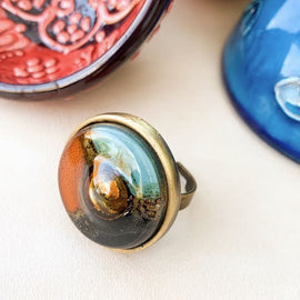 Cristalida Adjustable Ring / Fused Glass / Brown, Blue, Black
