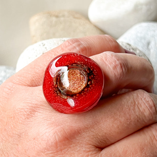 Cristalida Red Fashion Ring / Lycra Base Ring