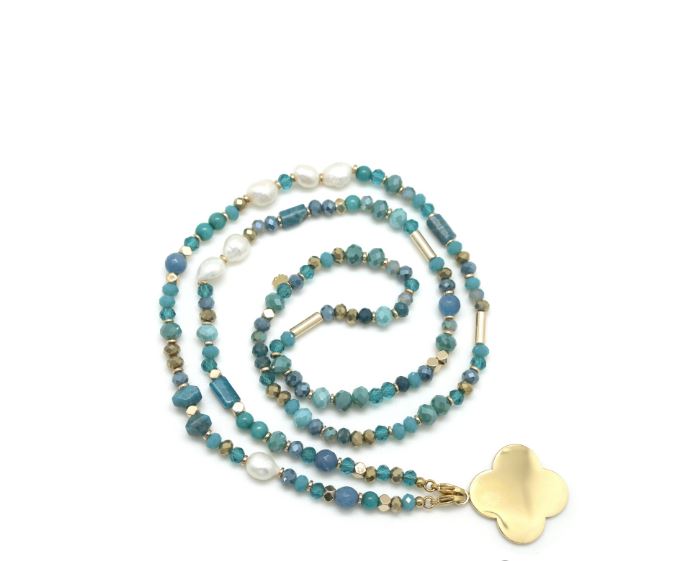 Habana Paris Flower Pendant Blue Apatite Long Necklace