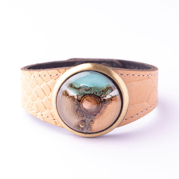 Cristalida Beige & Blue Leather Bracelet