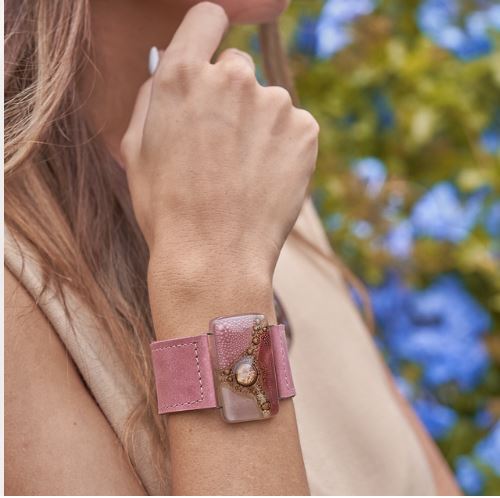 Cristalida Pink Leather Bracelet | 3 cm