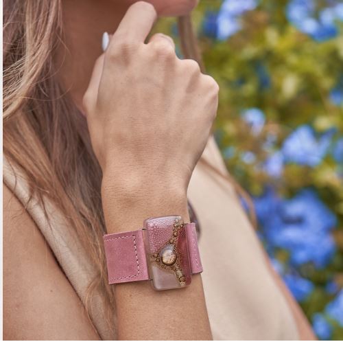 Cristalida Pink Leather Bracelet For Women / 3 cm Bracelet - 0