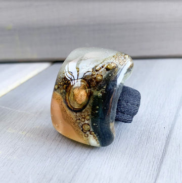 Cristalida All Sizes Ring / lycra, Fused Glass / Black, Brown, Grey / Adjustable Ring / Large Ring