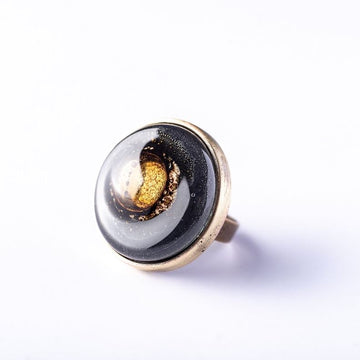 Cristalida Black Ring |  Fused Glass, Metal | One Size Ring