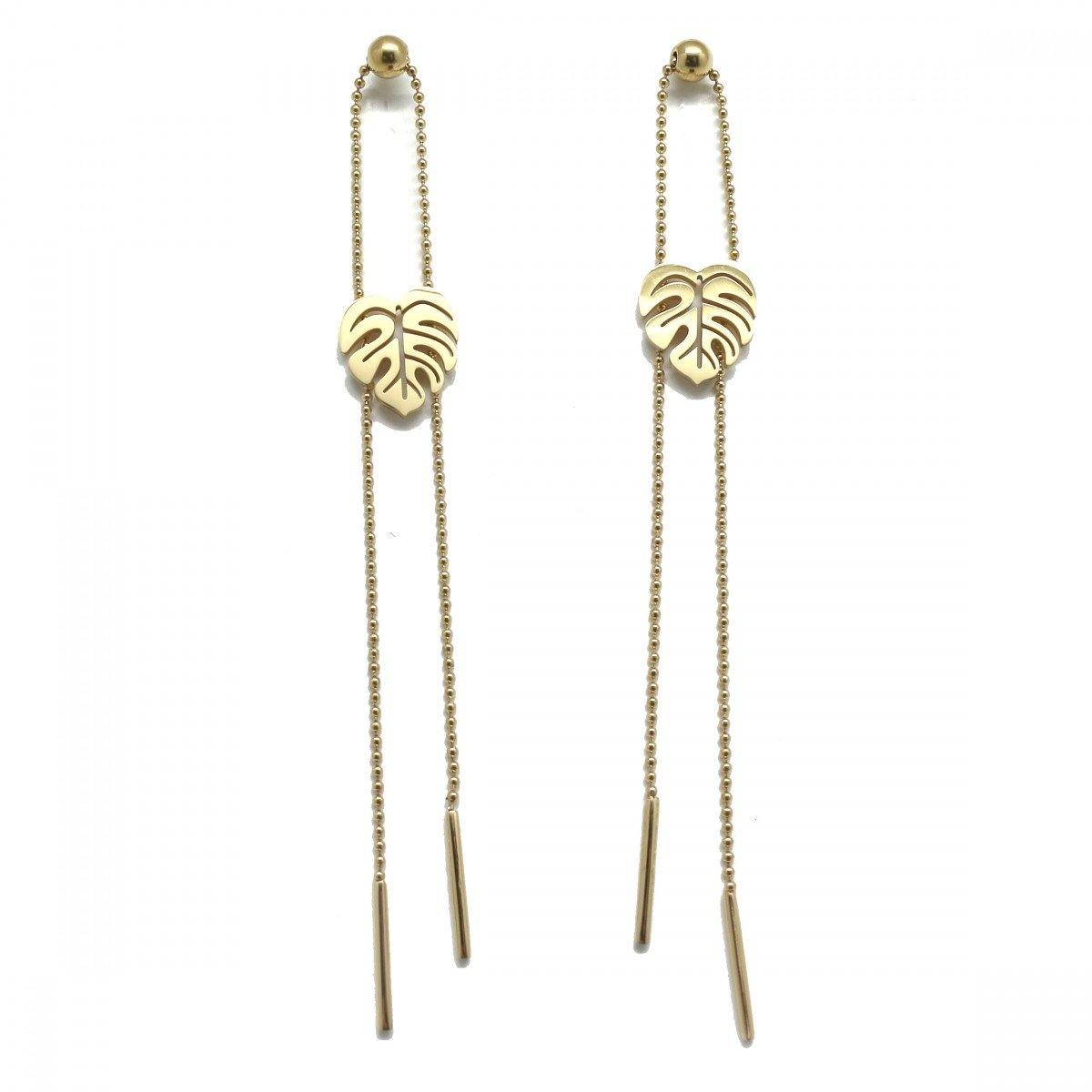 Habana Paris Chain Monstera Leaf Earrings For Women / Stainless Steel / Yellow /Costume Jewelry - JOYasForYou