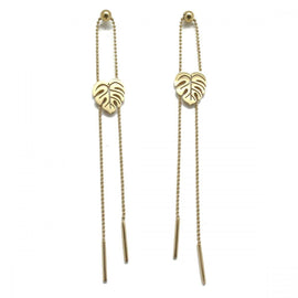 Habana Paris Chain Monstera Leaf Earrings For Women / Stainless Steel / Yellow /Costume Jewelry - JOYasForYou