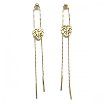 Habana Paris Chain Monstera Leaf Earrings For Women / Stainless Steel / Yellow /Costume Jewelry - JOYasForYou
