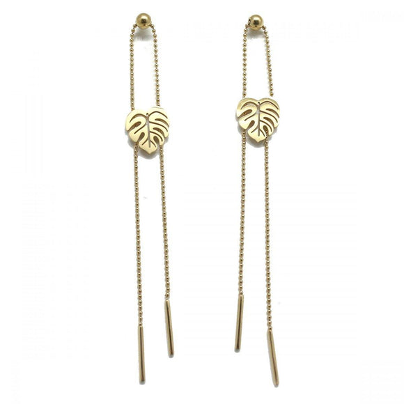 Habana Paris Chain Monstera Leaf Earrings For Women / Stainless Steel / Yellow /Costume Jewelry - JOYasForYou