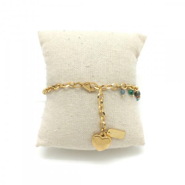 Habana Paris Chain Bracelet With Natural Stones / Stainless Steel / Heart Charm / Multicolor - JOYasForYou