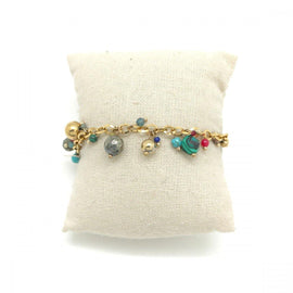 Habana Paris Chain Bracelet With Natural Stones / Stainless Steel / Heart Charm / Multicolor - JOYasForYou