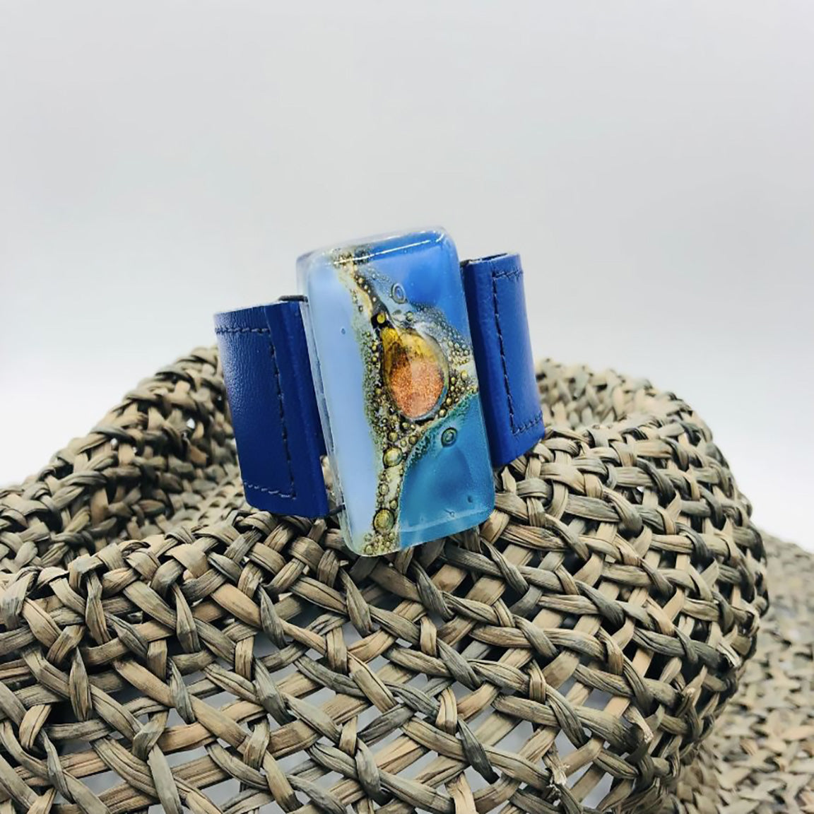 Cristalida Blue Leather Bracelet / 1.1 Inches, 3 Cm