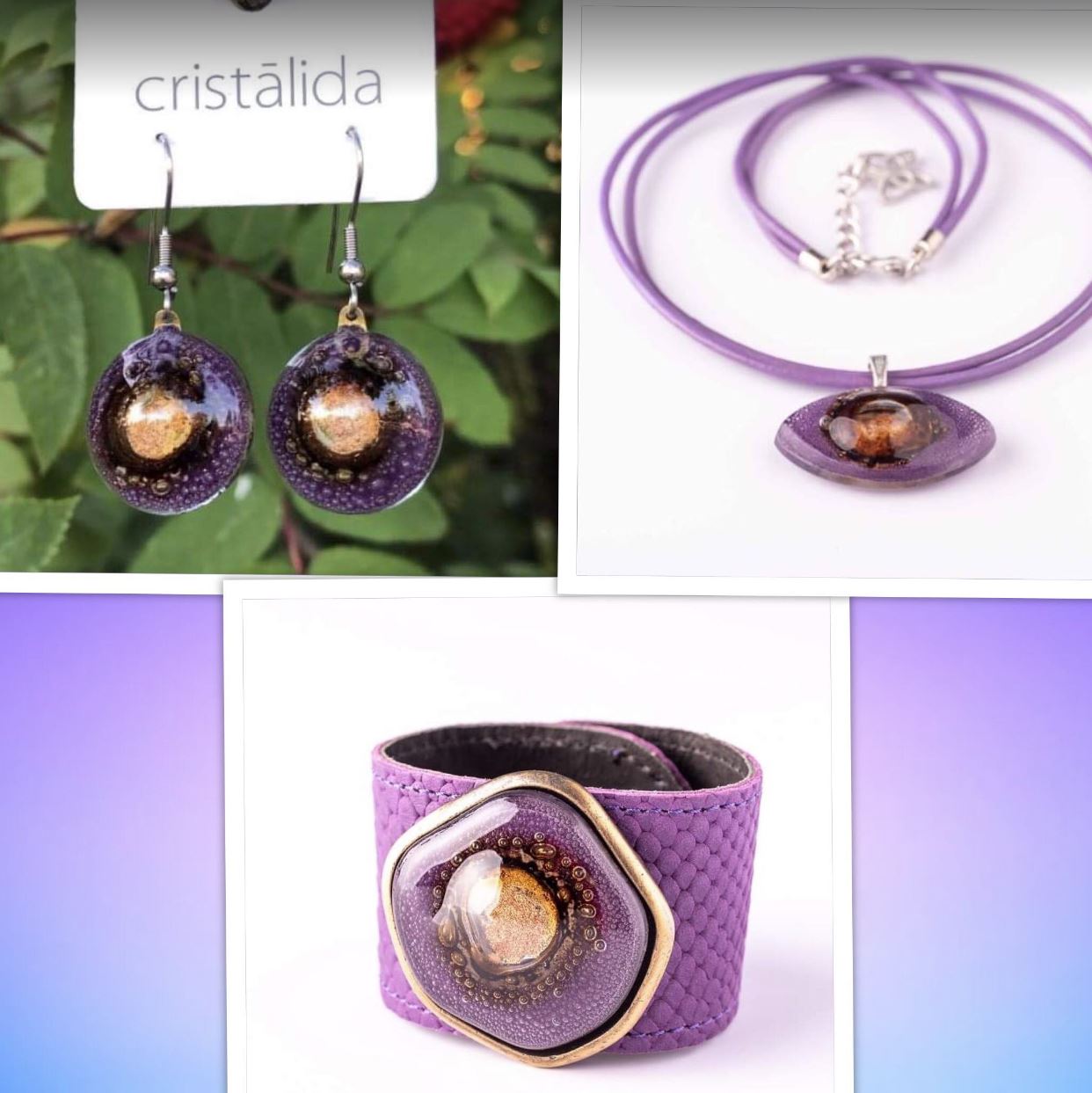 Cristalida 3-Piece Purple Jewelry Set: Vibrant Leather Elegance