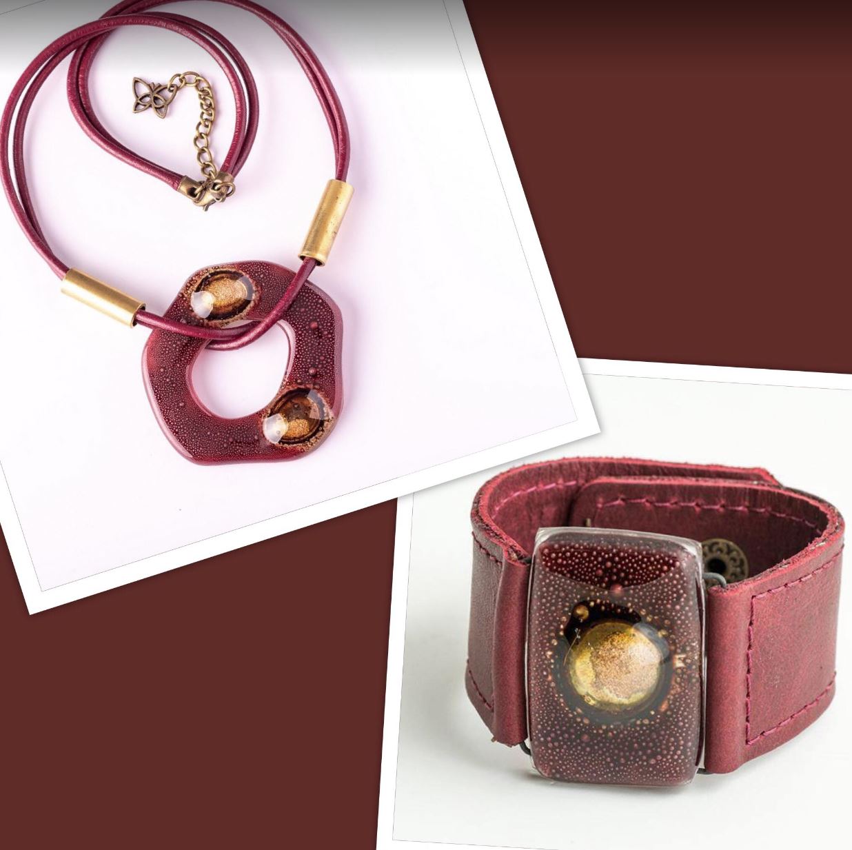 Cristalida Burgundy Jewelry Set For Women, Bracelet / Necklace