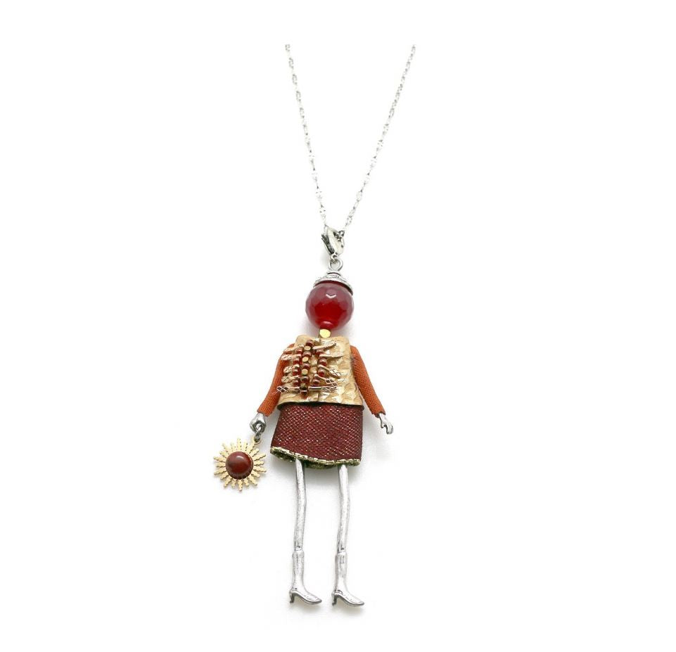 Moon C Bburgundy Small Doll Pendant on a Long Chain