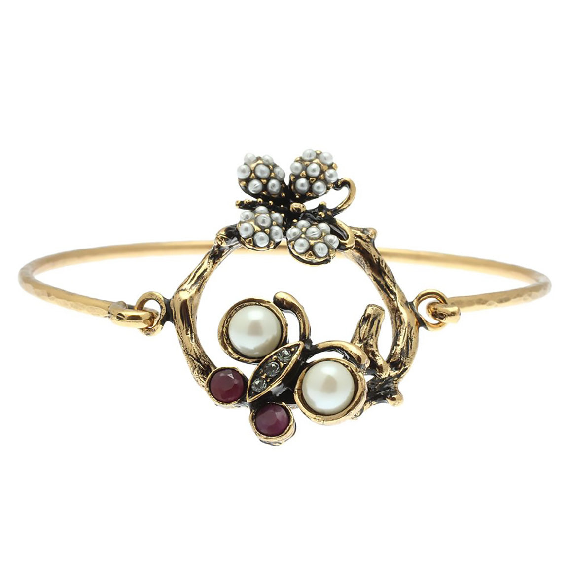 Gold butterfly bracelet with pearls and garnets
