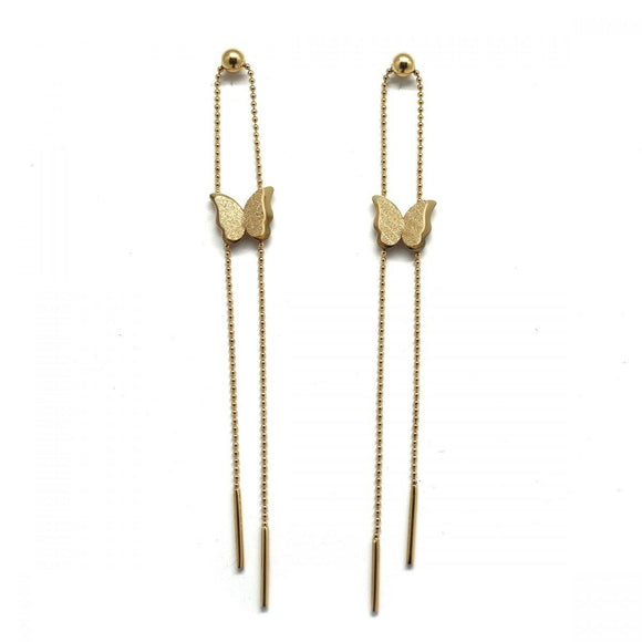 Habana Paris Drop Butterfly Earrings For Women / Stainless Steel / Yellow /Costume Jewelry - JOYasForYou